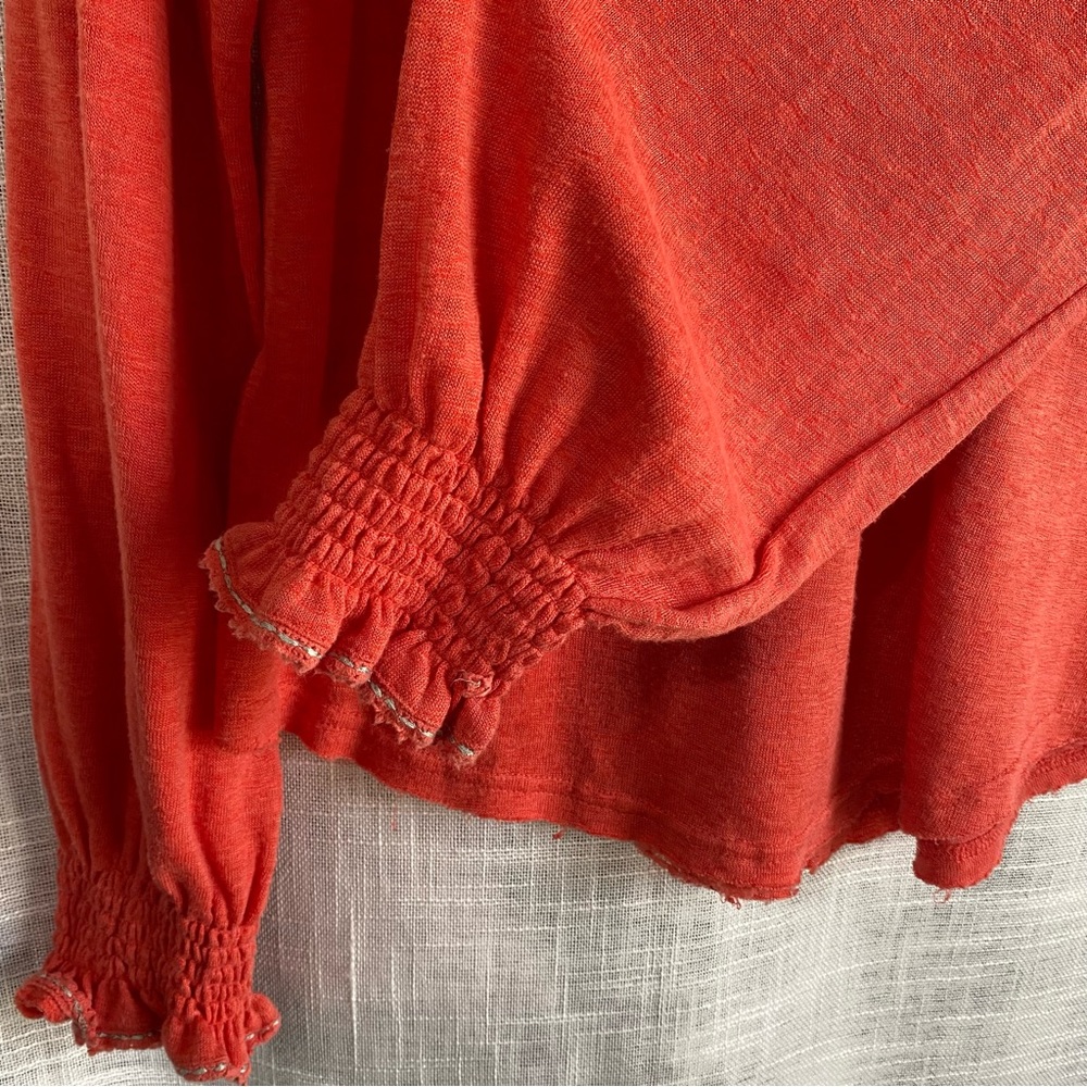 Free People Crochet Coral Pink Long Sleeve Blouse Sz M - Picture 7 of 8